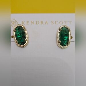 New Kendra Scott Ellie Studs Earrings Green/Gold W/Dust Bag, Gift Box & Bag